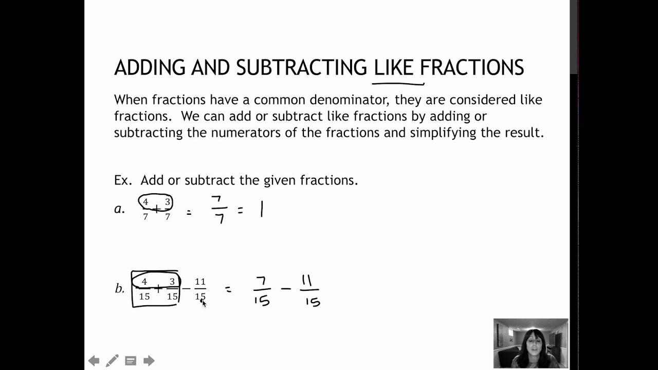 76 Adding and Subtracting Like Fractions (4.5) - YouTube