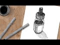 Pen and Ink Drawing - Ink Bottle with Cross Hatching