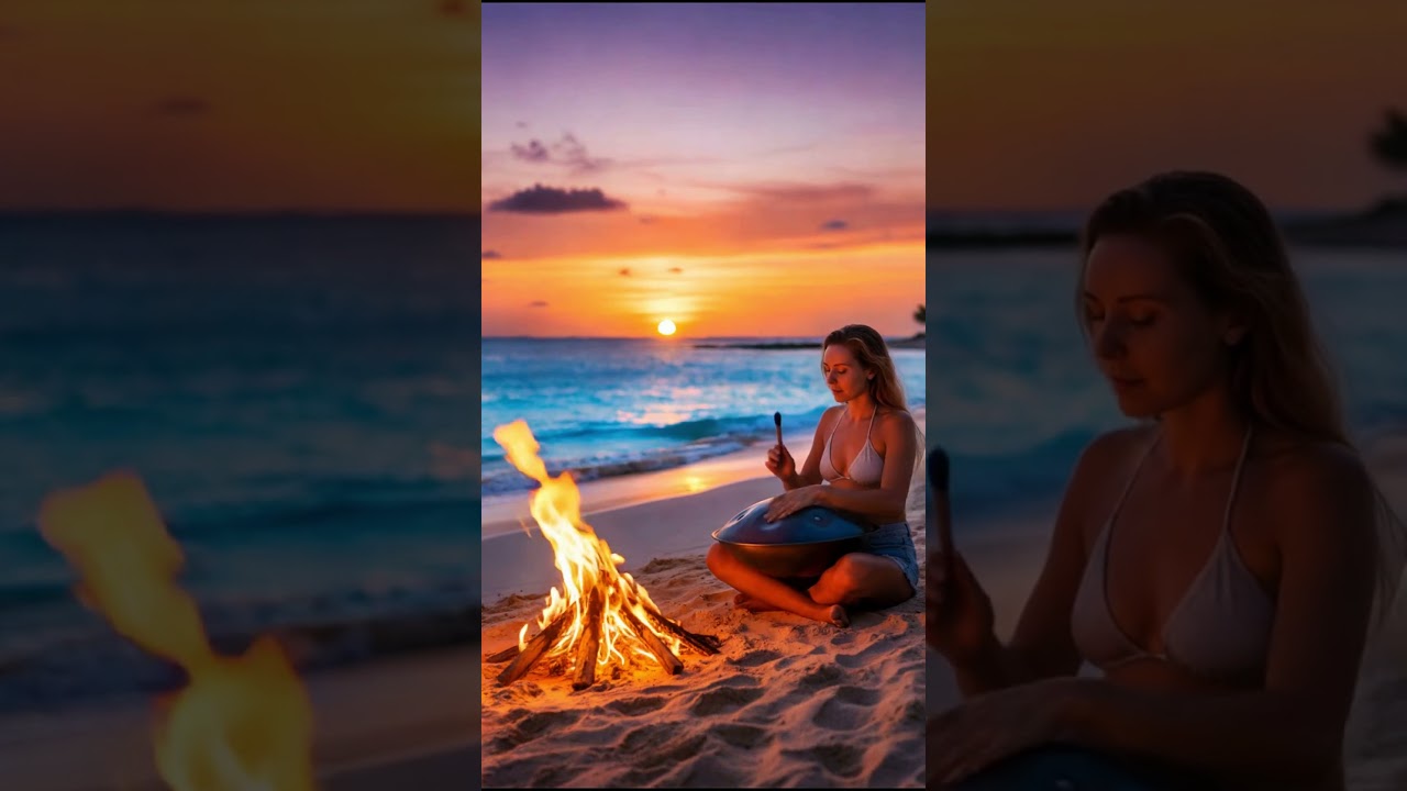 Sunset Beach Hang Drum | Relaxing Ocean Sounds | Calm Vibes for Reflection