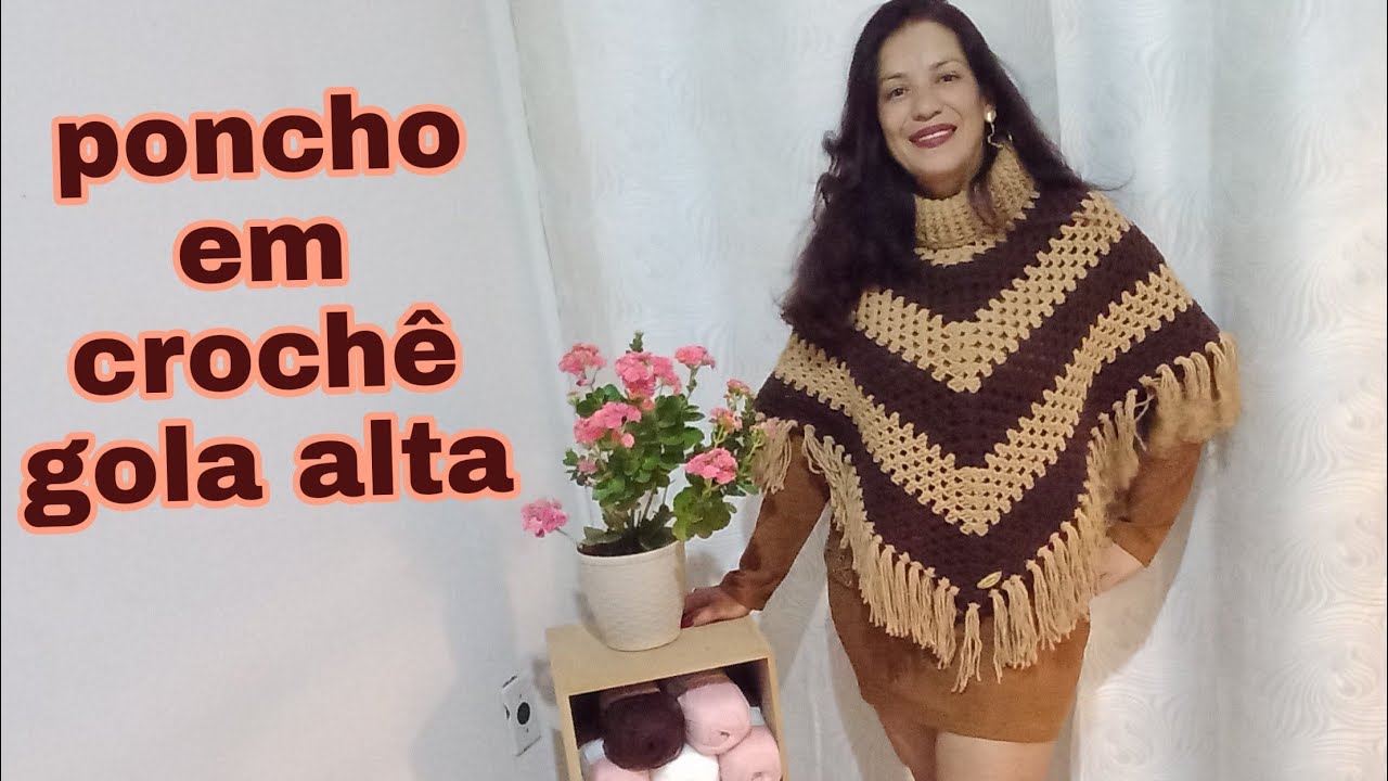 Poncho gola alta em crochê rápido e fácil de fazer 💖💖💖 passo a passo iniciantes ❤️ #semprecirculo