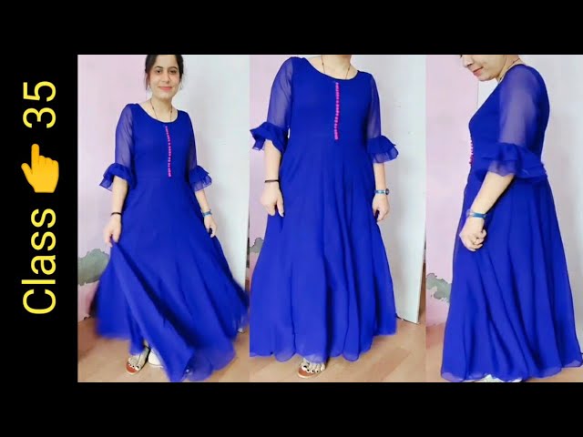 Net fabric floor length long gown cutting and stitching - YouTube