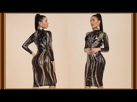 Mesh Midi Dress Decorated With Sequins || Relax 338