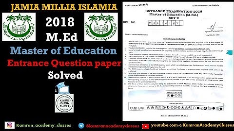JMI M.Ed 2018 Solved Entrance Question Paper| Jamia Master of Education 2018 solved paper | JMI TTI