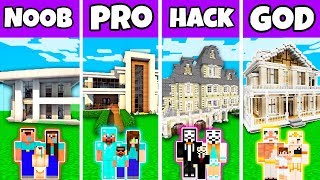 Minecraft: FAMILY RICH MANSION BUILD CHALLENGE - NOOB vs PRO vs HACKER vs GOD in Minecraft