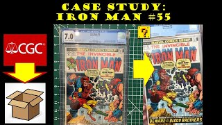 Case Study: Iron Man #55 foxing removal and CGC comic book submission regrade comic book pressing