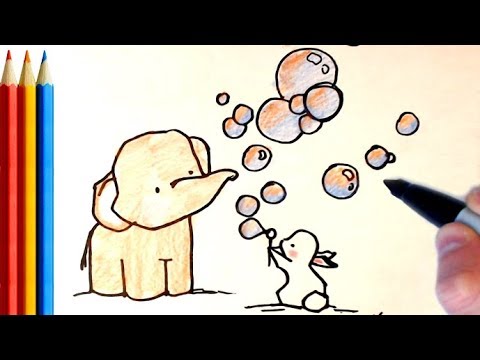 How To Draw Bunny And Elephant Step By Step Blowing Bubble