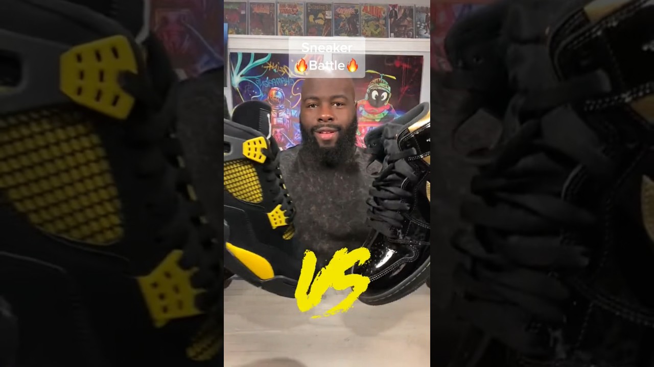 Sneaker Battle Jordan 4 Thunder VS Jordan 1 High Black Metallic Gold 