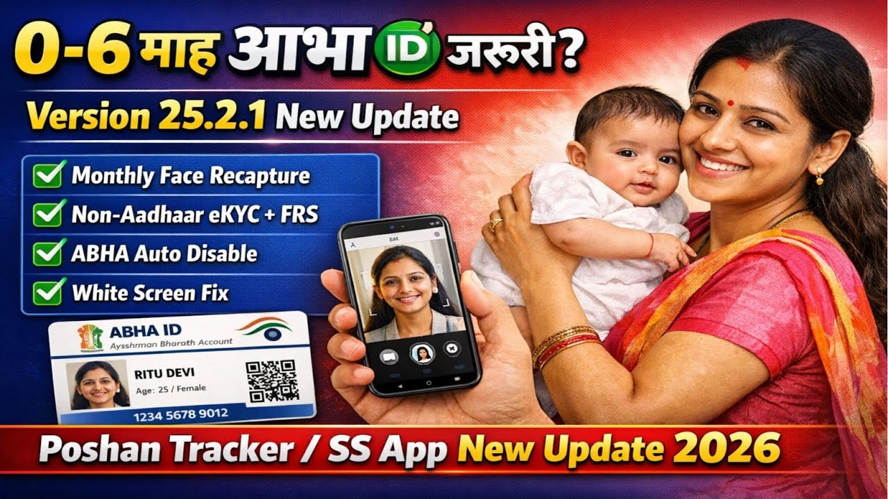 Poshan Tracker Update 25.2.1 | 0-6 माह ABHA ID जरूरी? Face Recapture Start 2026