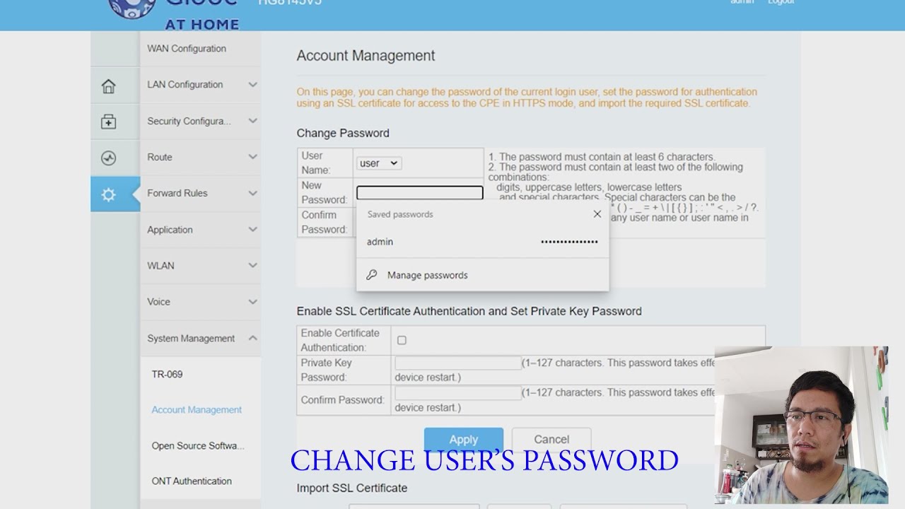 Enable LAN Change User s Password Router s IP Address Limit DHCP Enable LAN Change User s Password Router s IP Address Limit DHCP