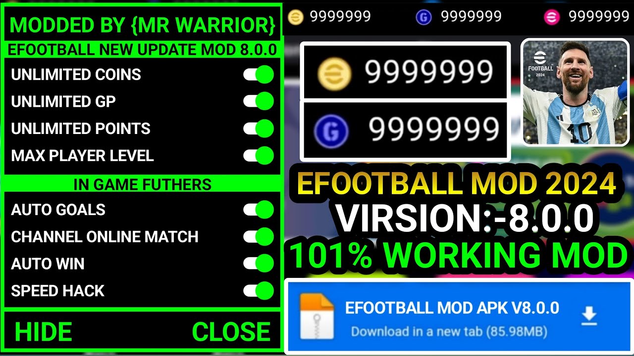 eFootball PES 2024 v8.2.0 MOD APK + OBB (Mega Hit, Angle Goal, Unlimited  Money) 