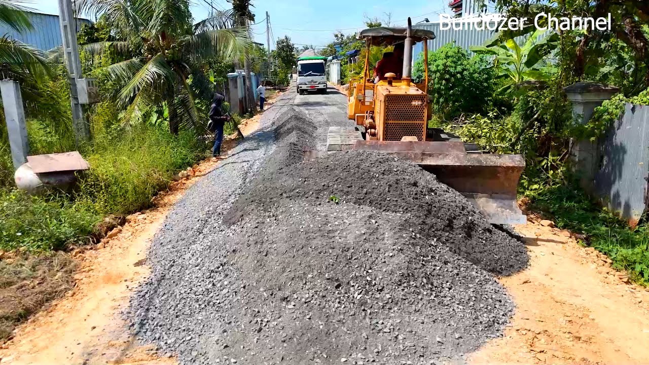 Fantastic Project Make A New Roads Village By Dozer Komatsu D31 Spreading & Gravel Truck Unloading