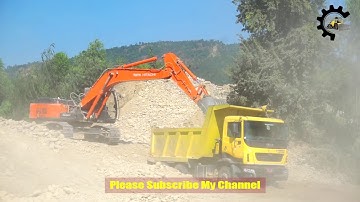 One Of Best Backhoe JCB Working In Bricks Factory - JCB loading stone in Truck -JCB VIDEO