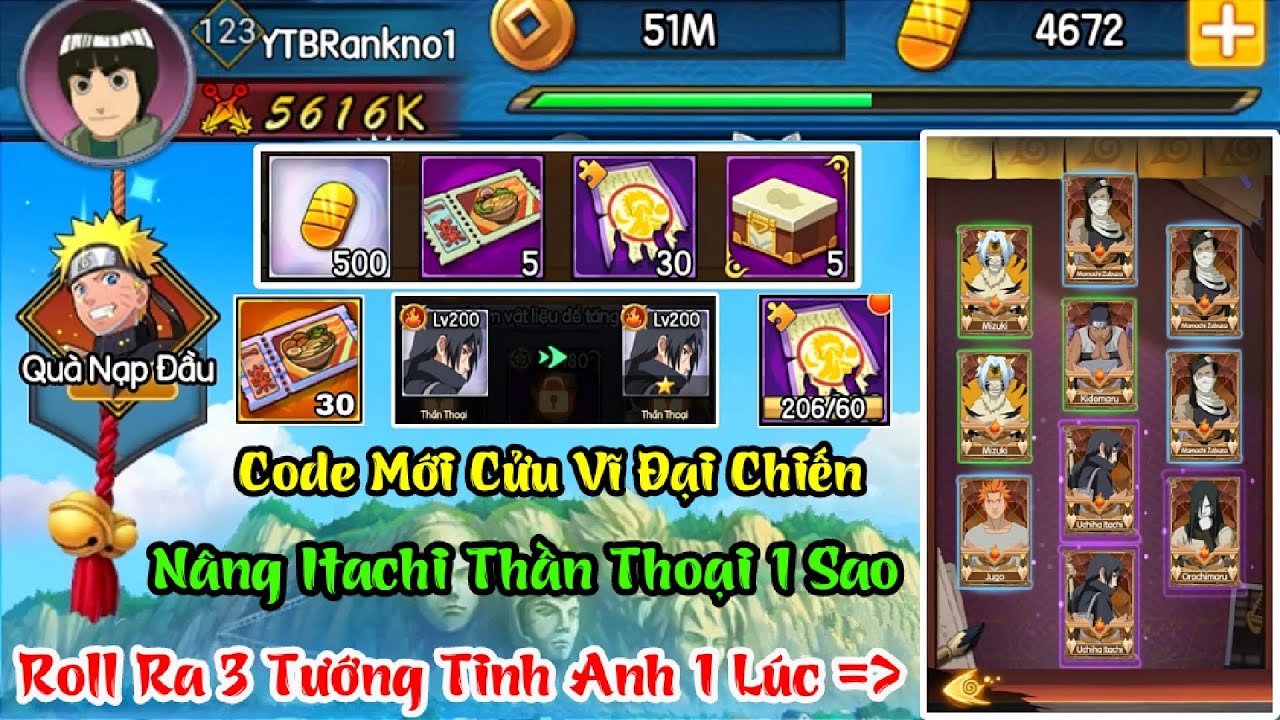 Cửu Vĩ Đại Chiến - Code Mới & Roll Tướng Nâng Itachi Thần Thoại 1 Sao - Code  Cửu Vĩ Đại Chiến - Youtube