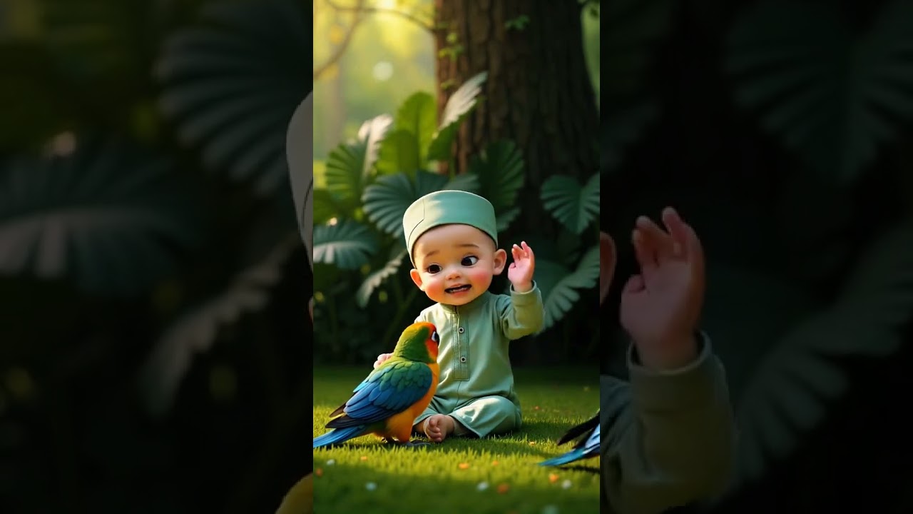 Mashallah very cute baby reciting first kalma Shareef loving parrot's 