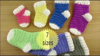 Baby socks crochet pattern 7 sizes Fast & Easy