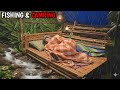 Camping hujan deras!! Membangun Shelter dan bermalam di hutan tidur nyenyak camping fishing