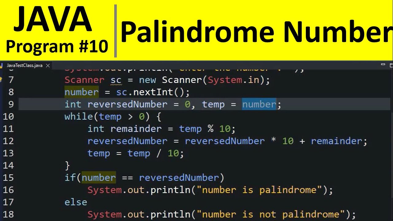 Java Program 10 Palindrome Number in Java YouTube