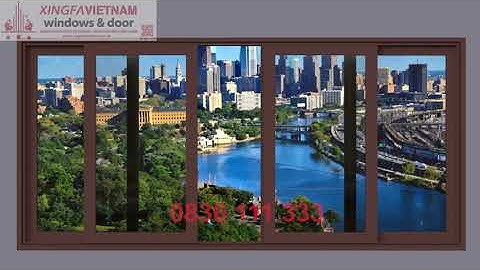 Cửa sổ mở trượt 4 cánh nhôm Xingfa Quảng Đông tem đỏ màu nâu cafe