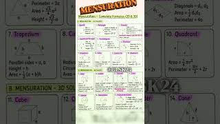 ⭐ Mensuration ⭐ | GLSK24 | #exampreparation#mensuration #formula1#examshorts #mathsshorts#shortnotes