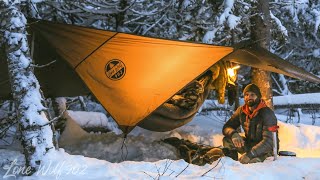 Camping In Snow Storm With Hammock Shelter