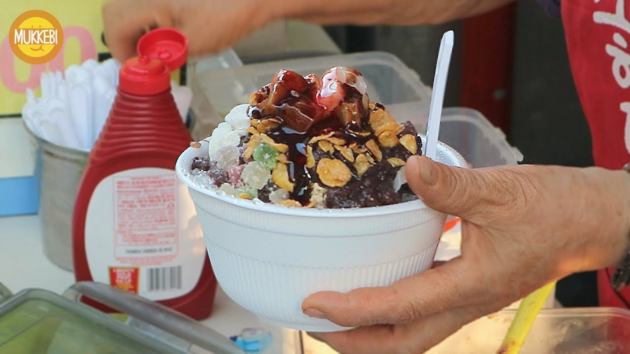 Сеул │ Измельченного льда с пастой из красной фасоли │ Patbingsu │ Корейская уличная еда