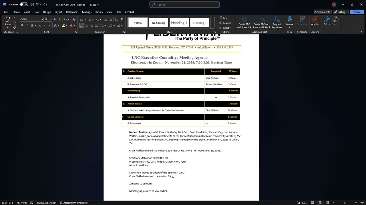 LNC ExCom November 21 2025