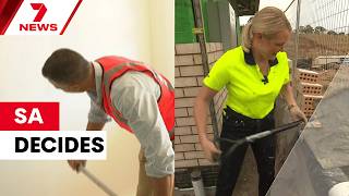 SA election: Ashton Hurn and Peter Malinauskas on the tools with housing pledges | 7NEWS