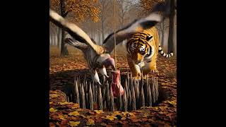 Will It Press the Trap?Tiger🐅 and Vulture🦅 meet Meat piece🥩 in the forest and Spike Pit⚠️