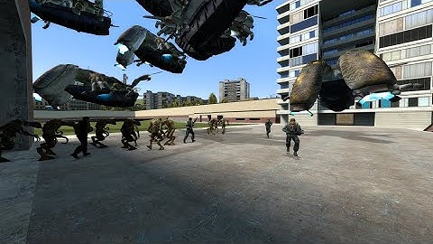 Vortigaunts and Rebels vs Combine Shotgunners - Test NPC Battle in Garry