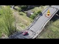 Drone dei Vigili del Fuoco sorvola ponte crollato sul fiume Magra