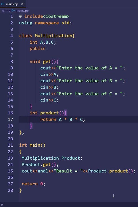 c++ program to multiply three numbers using class | PWOS #shorts - YouTube