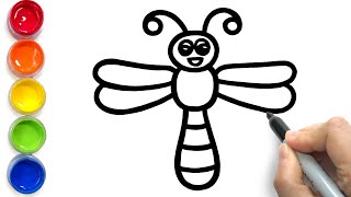 Easy Dragonfly Drawing and Coloring for Children | How to Draw Insects | Learn Colors for Kids
