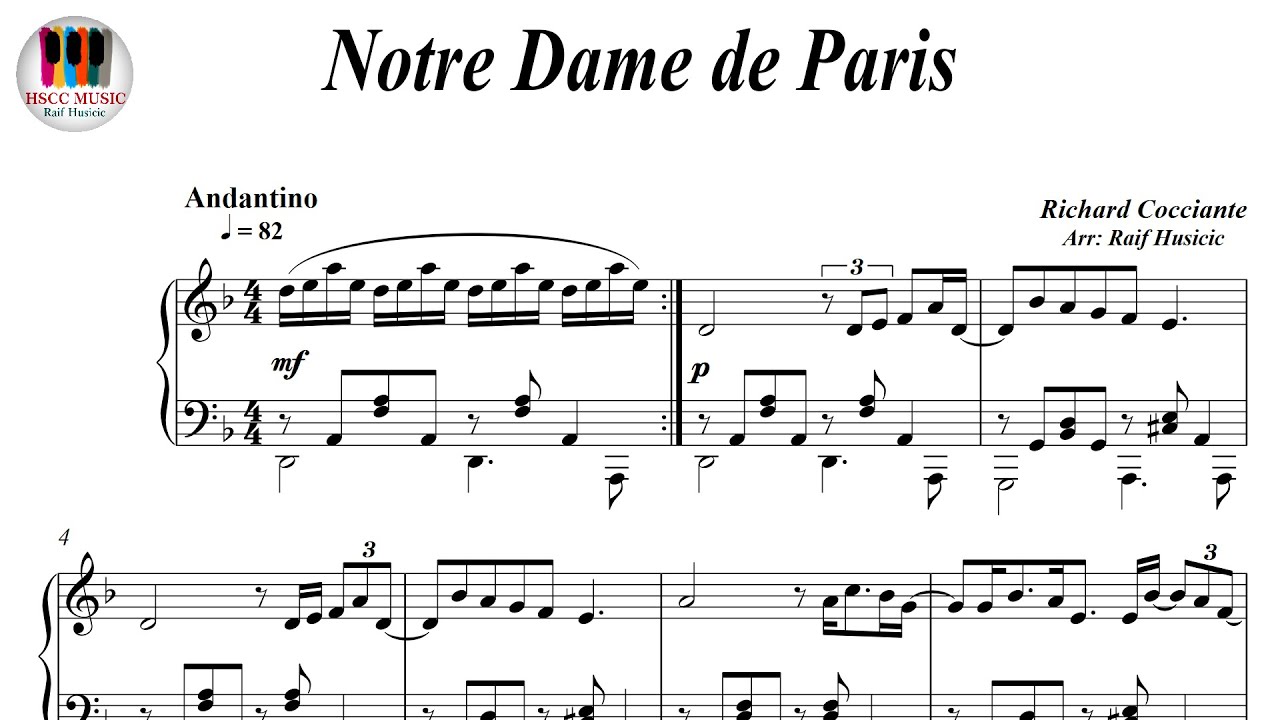 楽譜　Notre Dame de Paris - 完全版　フランス語 Notre Dame de Paris - Belle, Piano Sheet Music - YouTube