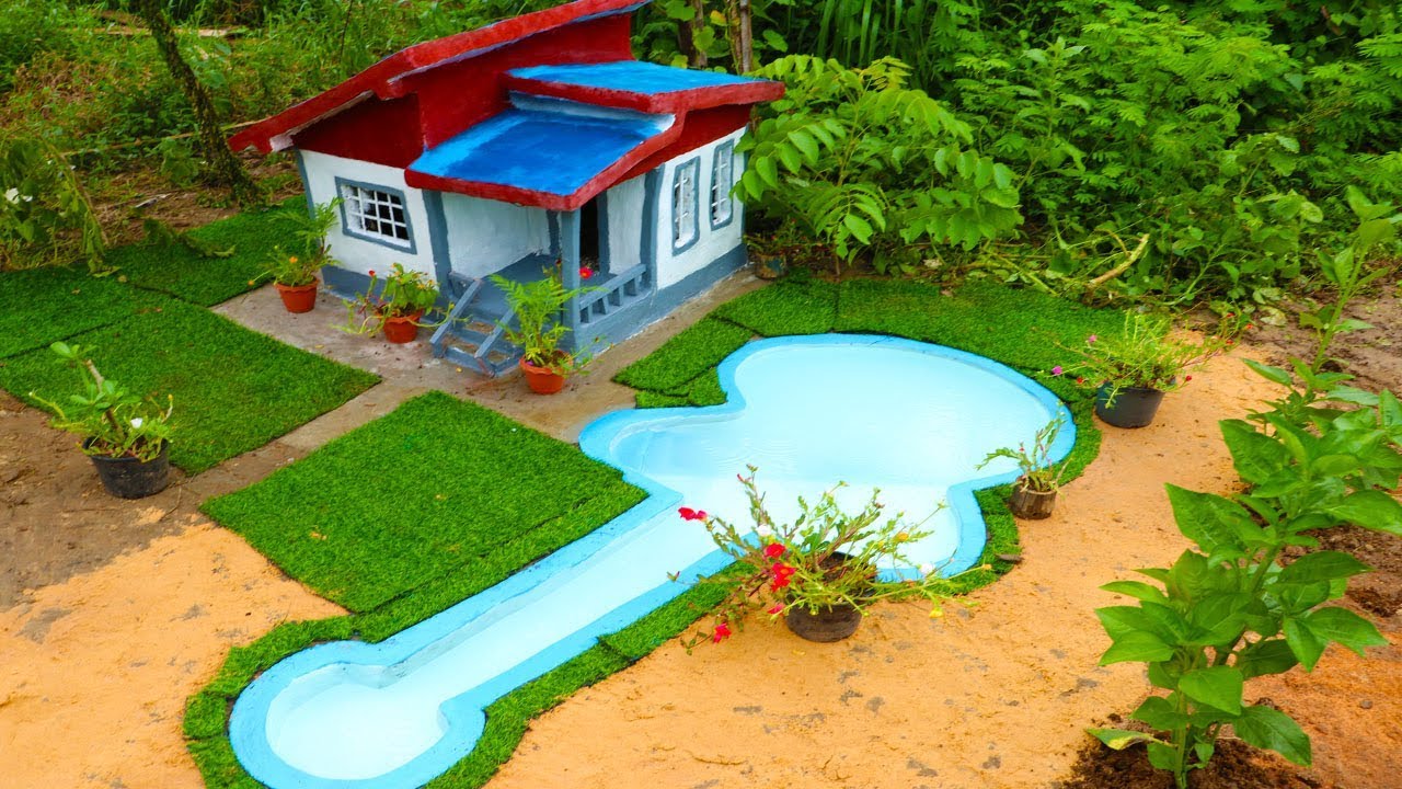Building Beautiful Small House And Swimming Pool Guitar Shape ...