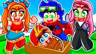 Adoptado por FAMILIA DE SUPERHEROES en Roblox BROOKHAVEN!