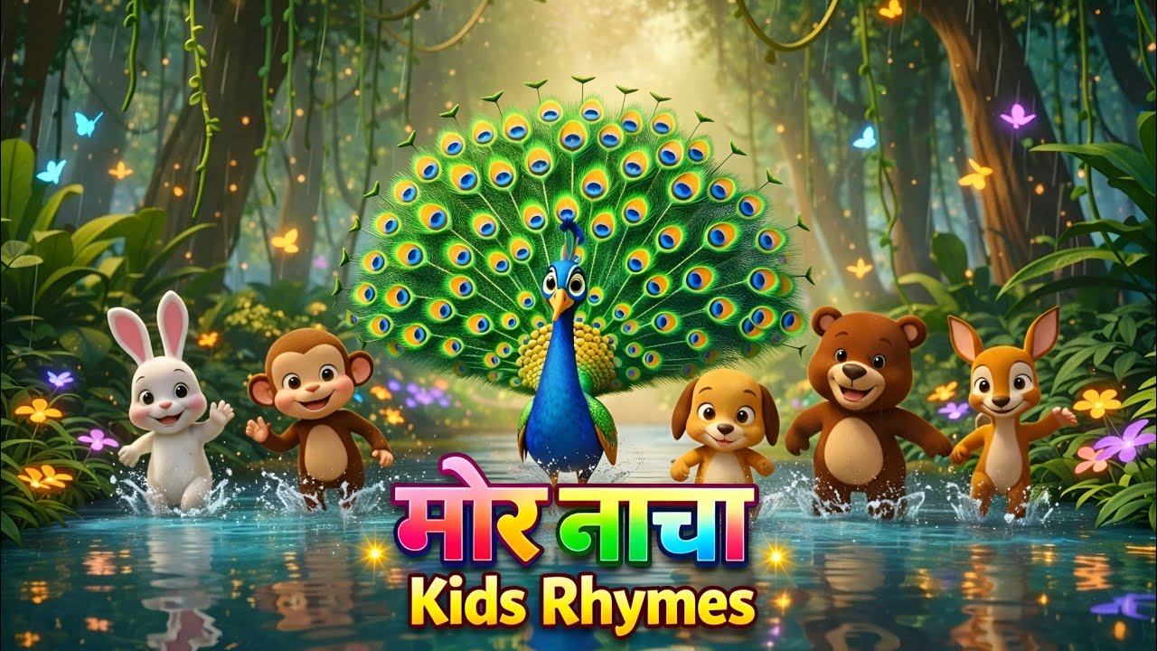 Peacock Dance Rhyme | Mor Nacha Kids Song | Colorful Cartoon | मोर नाचा Kids Ryhems Song