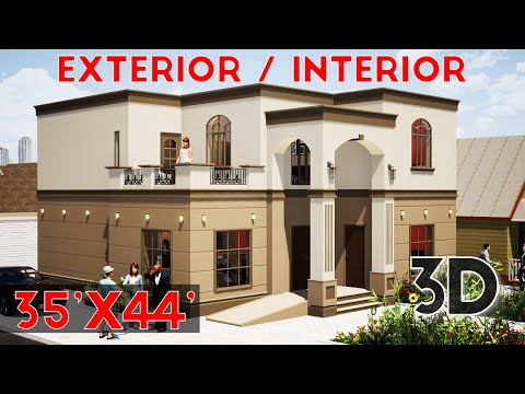 Home Design Plan 35'x44' with 5 Bedrooms Part#6 || 3D Villa House Designs || Two Story House Plan