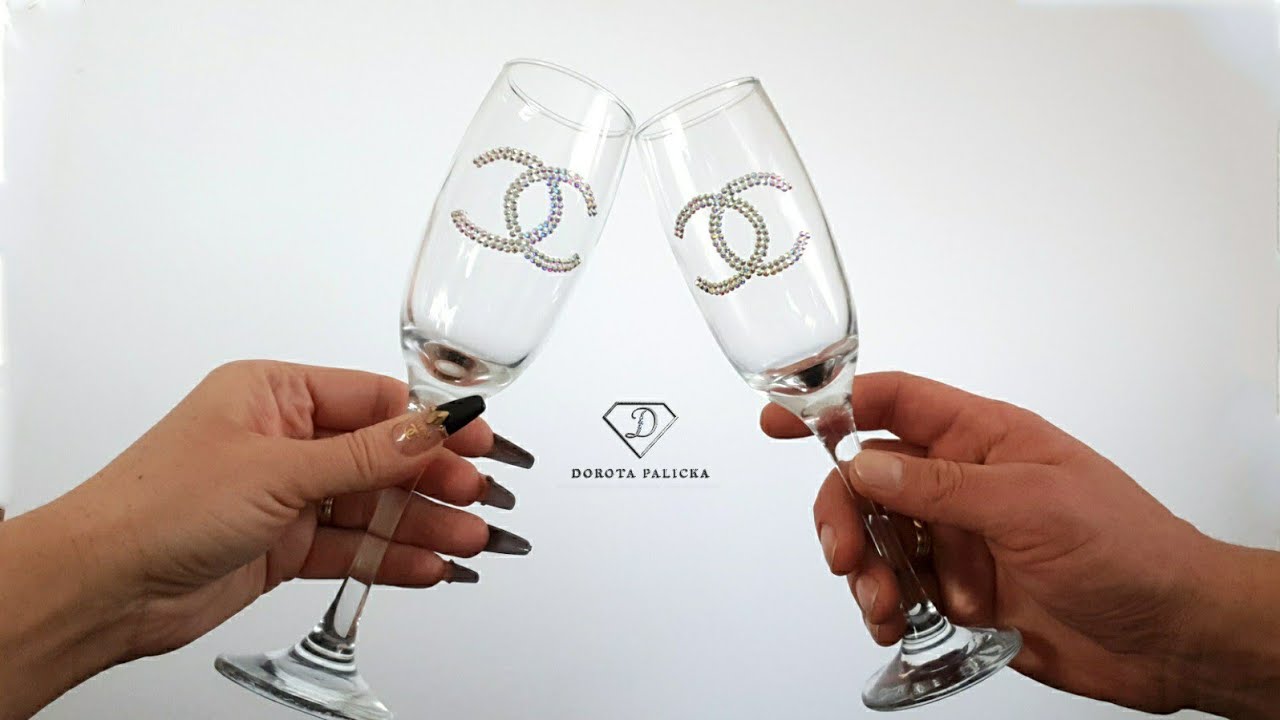 DIY Chanel Crystals wine glass home decor. DIY Designer Crystals home  decor. 