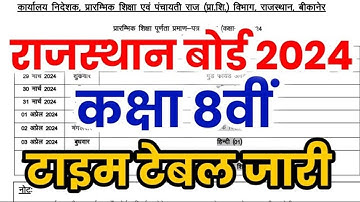 RBSE Class 8th Time Table 2024 | Rajasthan Board Class 8th Time Table 2024 | RBSE 8th Board Exam