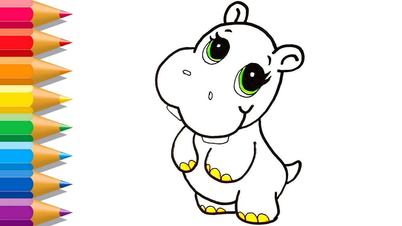 Hippo Coloring Pages Learn Drawing For Kids How To Draw Hippo For Children Youtube