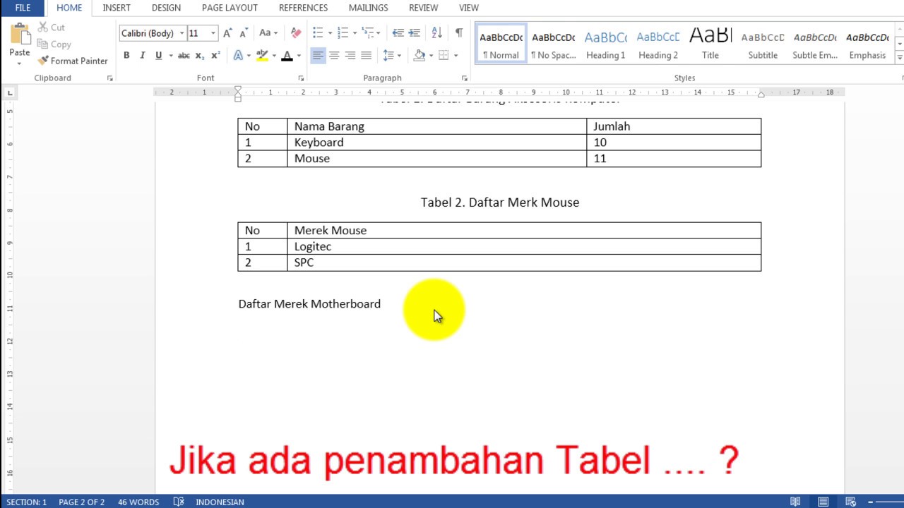 Cara membuat daftar tabel secara otomatis di word 2013 ...