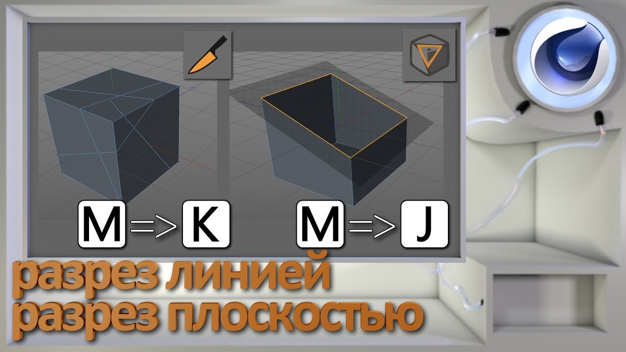 Инструменты: разрез линией/Line Cut и разрез плоскостью/Plane Cut в Cinema 4D
