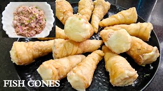 Goan Fish cones recipe | Tuna fish cones | How to make tuna filling for cones | Fish Canapes | cones