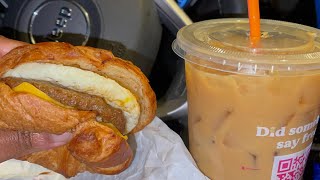 Dunkin Donuts Sausage Egg and Cheese Croissant Review   Dunkin Donuts Iced Coffee Review