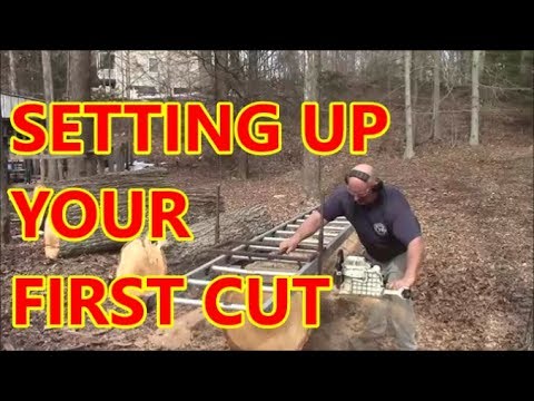 Set Up For First Cut With A Chainsaw Mill (Stihl 090)