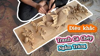 Điêu Khắc Tranh Cá Chép Ngắm Trăng Siêu Đẹp | Phúc Gỗ