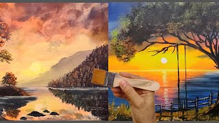 2 Sunset Paintings and how to paint/ Acrylic Painting Landescap (Time Lapse)