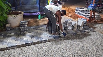 Black zig zag design paver block Installation accurately Parking area