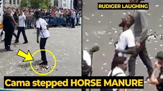 Rudiger can't stop laughing as Camavinga stepped on horse manure during Madrid trophy parade