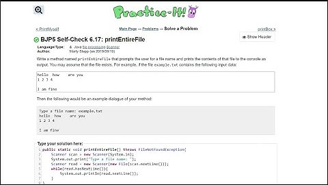 Java Practice It || 6.17 printEntireFile || file processing, scanner, method with scanner parameter